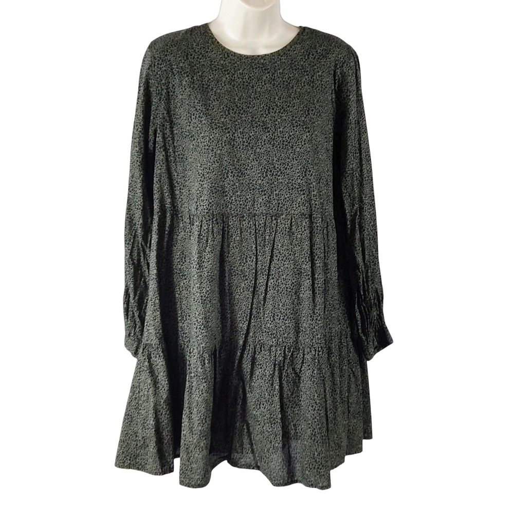 Mud Pie Charcoal And Olive  Long Sleeve Tiered Dress